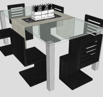 现代精美餐桌椅家具SU模型下载_sketchup草图大师SKP模型