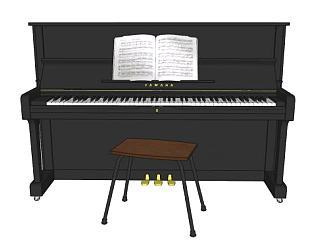 黑色<em>钢琴</em>乐器SU模型下载_sketchup草图大师SKP模型