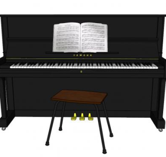 黑色钢琴乐器SU模型下载_sketchup草图大师SKP模型