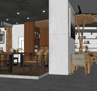 日式书吧咖啡厅SU模型下载_sketchup草图大师SKP模型