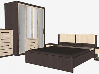 房间室内家具组合床铺和衣柜SU模型下载_sketchup草图大师SKP模型