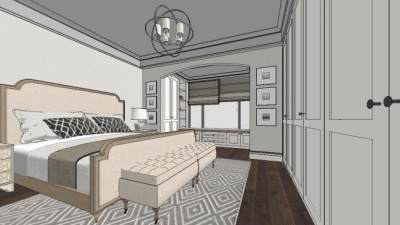 二楼卧室简欧风格软装组合家具SU模型下载_sketchup草图大师SKP模型