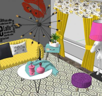 个性整体客厅SU模型下载_sketchup草图大师SKP模型