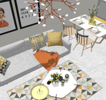 小清新北欧风格室内整体家装SU模型下载_sketchup草图大师SKP模型