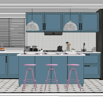 北欧风格橱柜厨房SU模型下载_sketchup草图大师SKP模型