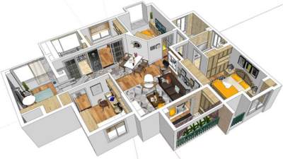 北欧室内装修整体设计方案SU模型下载_sketchup草图大师SKP模型