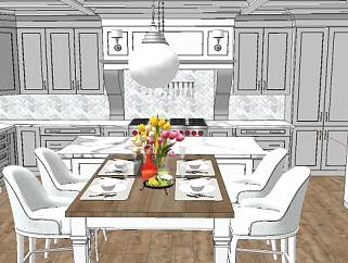 美式风格别墅厨房餐厅SU模型下载_sketchup草图大师SKP模型