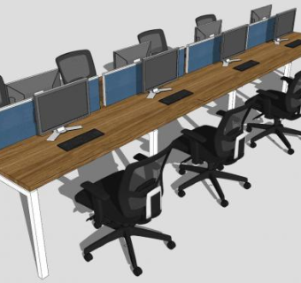 屏风办公室桌椅SU模型下载_sketchup草图大师SKP模型