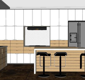 现代小型开放式厨房SU模型下载_sketchup草图大师SKP模型