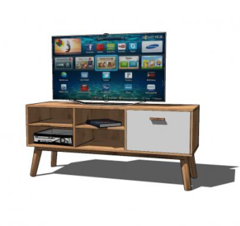 简易木质电视柜电视机SU模型下载_sketchup草图大师SKP模型