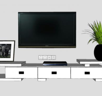 地柜式电视柜电视摆件SU模型下载_sketchup草图大师SKP模型