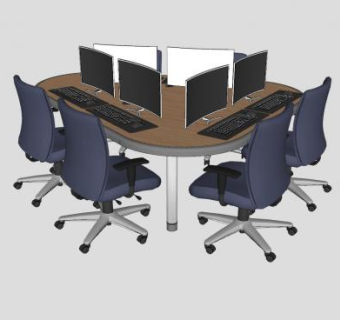 三角形职工办公桌SU模型下载_sketchup草图大师SKP模型