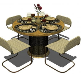 欧式餐桌椅高脚凳四人桌SU模型下载_sketchup草图大师SKP模型