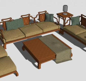 仿古中式古典组合沙发SU模型下载_sketchup草图大师SKP模型