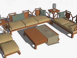 仿古中式古典组合沙发SU模型下载_sketchup草图大师SKP模型