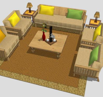 现代中式组合沙发SU模型下载_sketchup草图大师SKP模型