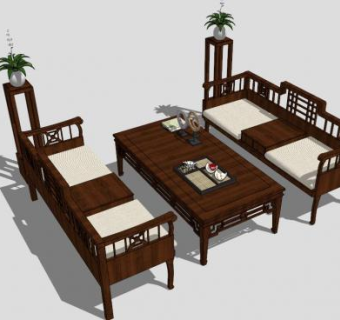 新中式现代简约组合沙发SU模型下载_sketchup草图大师SKP模型