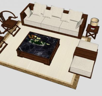 现代中式简约组合沙发SU模型下载_sketchup草图大师SKP模型