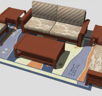 现代木质组合沙发SU模型下载_sketchup草图大师SKP模型