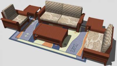 现代木质组合沙发SU模型下载_sketchup草图大师SKP模型