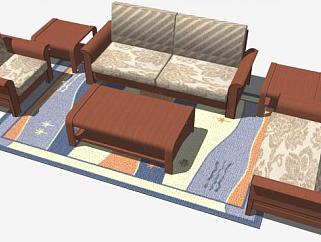 现代木质组合沙发SU模型下载_sketchup草图大师SKP模型
