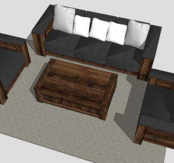 现代木制组合沙发SU模型下载_sketchup草图大师SKP模型