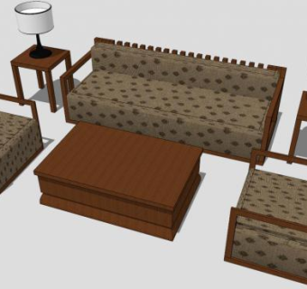新中式现代木制组合沙发SU模型下载_sketchup草图大师SKP模型