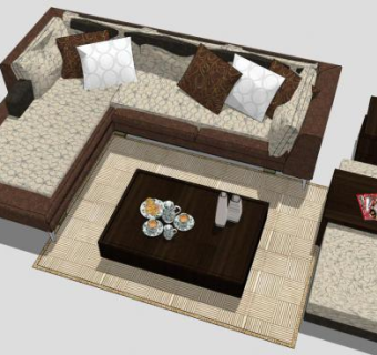 新中式简约现代组合沙发SU模型下载_sketchup草图大师SKP模型