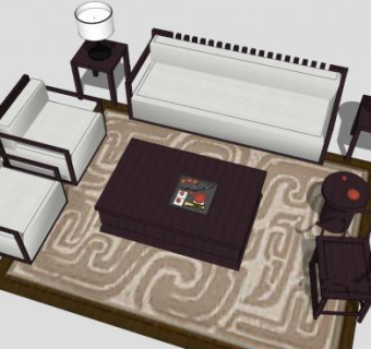 中式古典组合沙发SU模型下载_sketchup草图大师SKP模型