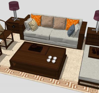 古典中式简约组合沙发SU模型下载_sketchup草图大师SKP模型