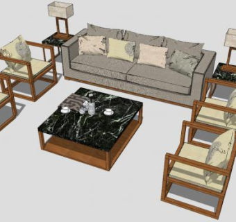 现代中式简约组合沙发sketchup模型下载_sketchup草图大师SKP模型