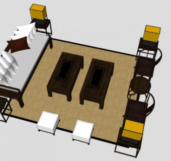古典中式简约组合沙发SKP模型下载_sketchup草图大师SKP模型