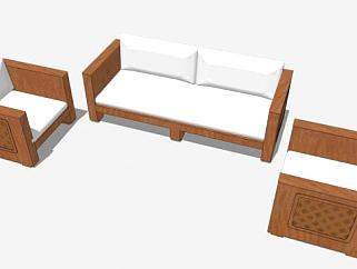 中式古典简约木制组合沙发SU模型下载_sketchup草图大师SKP模型