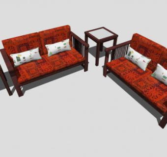 古典中式实木组合沙发SU模型下载_sketchup草图大师SKP模型