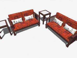 古典中式实木组合沙发SU模型下载_sketchup草图大师SKP模型