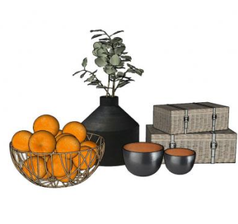 果篮花瓶碗和箱子SU模型下载_sketchup草图大师SKP模型