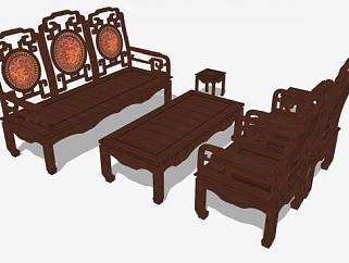 古典中式红木组合沙发SU模型下载_sketchup草图大师SKP模型