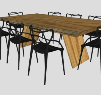 实木大板餐桌家具SU模型下载_sketchup草图大师SKP模型