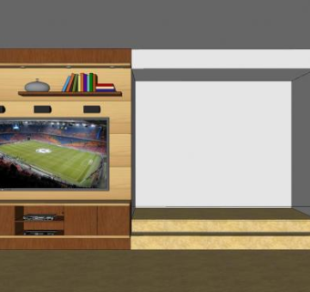 木制电视柜背景墙和电视机SU模型下载_sketchup草图大师SKP模型