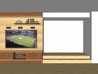 木制电视柜背景墙和电视机SU模型下载_sketchup草图大师SKP模型