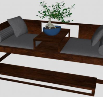 现代中式简约双人沙发SU模型下载_sketchup草图大师SKP模型