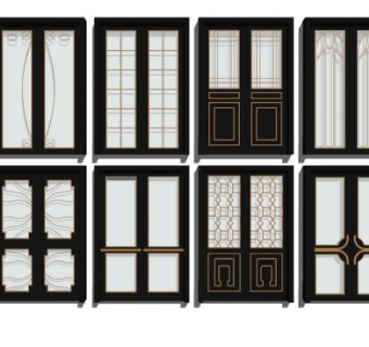 新中式推拉门SU模型下载_sketchup草图大师SKP模型
