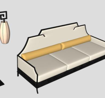 新中式简约多人沙发SU模型下载_sketchup草图大师SKP模型