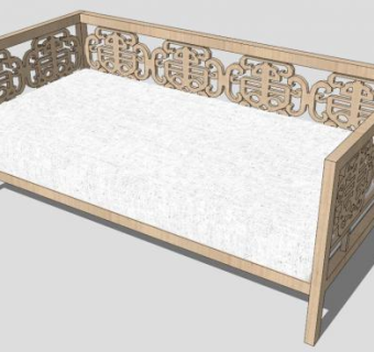 古典中式木质双人沙发SU模型下载_sketchup草图大师SKP模型