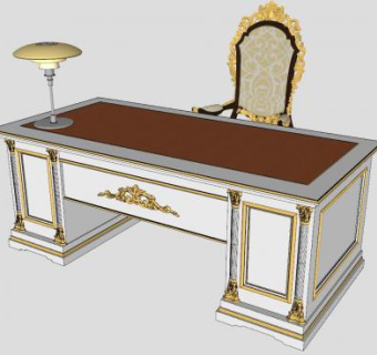 欧式豪华办公桌书桌写字桌SU模型下载_sketchup草图大师SKP模型