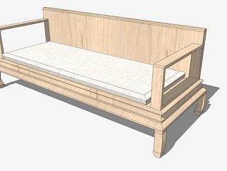 现代中式木质三人沙发SU模型下载_sketchup草图大师SKP模型