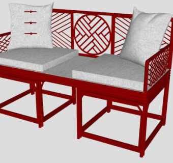 古典中式红木双人沙发SU模型下载_sketchup草图大师SKP模型