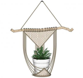 装饰木质吊篮花盆植物SU模型下载_sketchup草图大师SKP模型