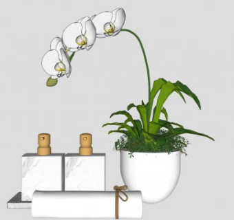 白色花盆花朵SU模型下载_sketchup草图大师SKP模型