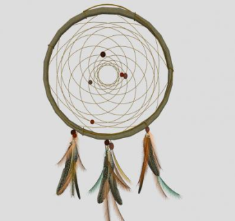 竹子羽毛圆形装饰物挂墙装饰品SU模型下载_sketchup草图大师SKP模型